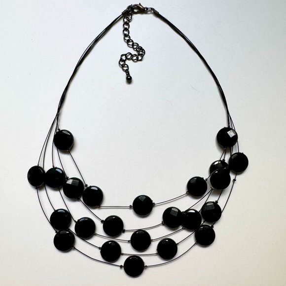 Black Statement Chunky Bib String Jewel Necklace Ann Taylor - Picture 1 of 3